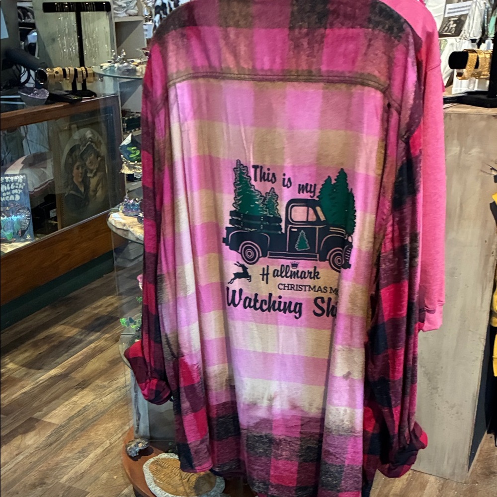 Plaid Pink and Black Graphic Shirt - Picture 2 of 3